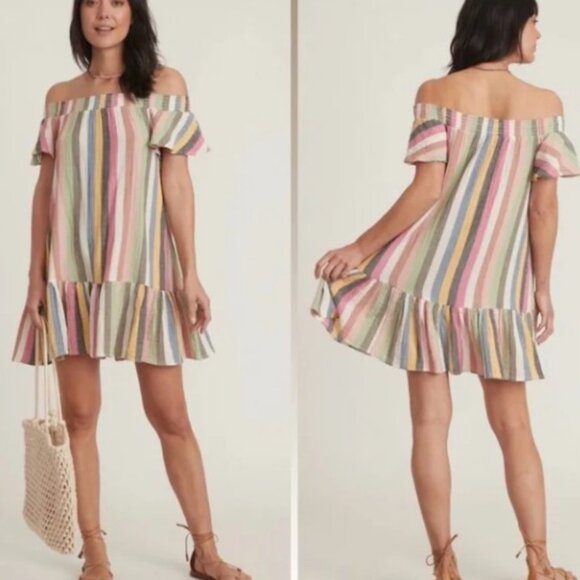 Marine Layer Shirley Stripe Off Shoulder Cotton Minidress in Bold Multi size XL - Picture 3 of 9